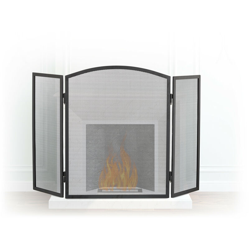 Relaxdays Pare-étincelles cheminée acier barrière sécurité pare-feu  protection grille 3 pièces HxL 62 x 96 cm, noir