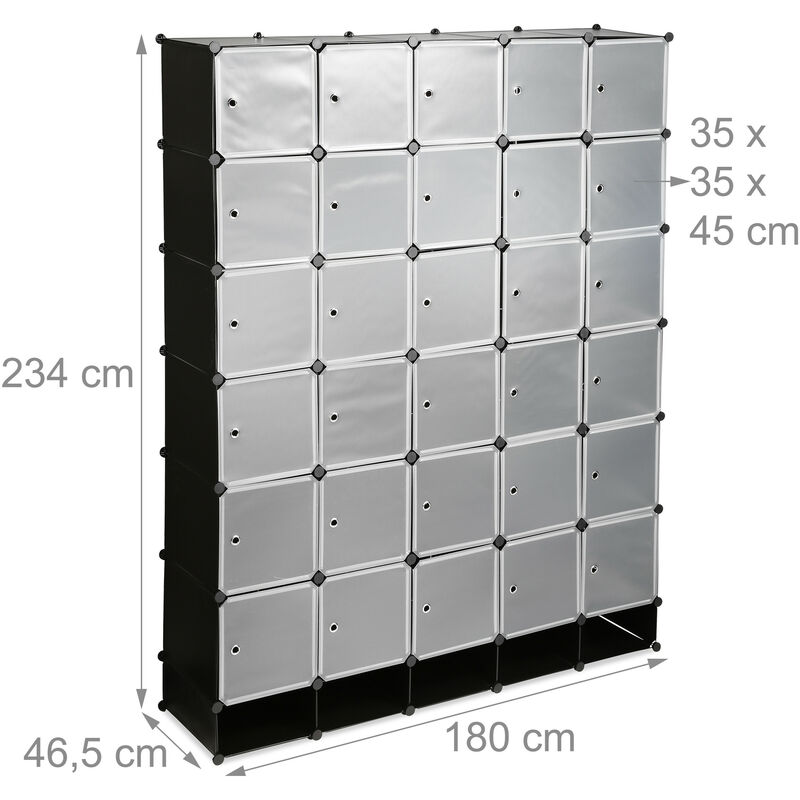 Noir Penderie Armoire Cubes étagère Rangement 25 casiers Plastique modulable DIY bibliothèque Hxl 234x180 cm 