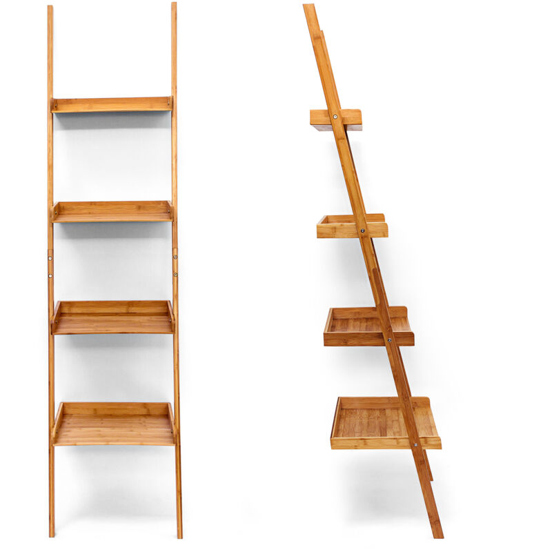 Étagère à échelle En Bambou SMIBUY – 4 Niveaux, 99,1 Cm De Haut, Design Naturel Pour Salon, Salle De Bain, Balcon