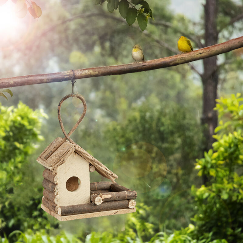 Relaxdays Nichoir à oiseaux décoration maison à oiseaux en bois à suspendre villa fait main nature 