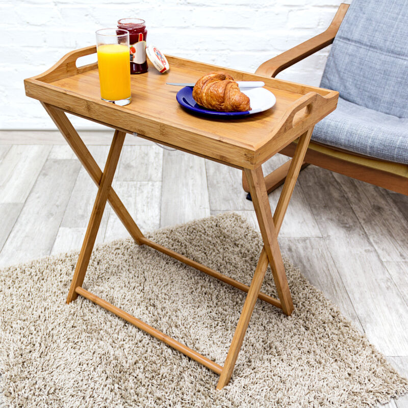 Table Pliante En Bambou Avec Tiroir Et Repose-verres - Hauteur Réglable 21-27 Cm, 53,5x34 Cm, Idéale Barbecue Et Bureau