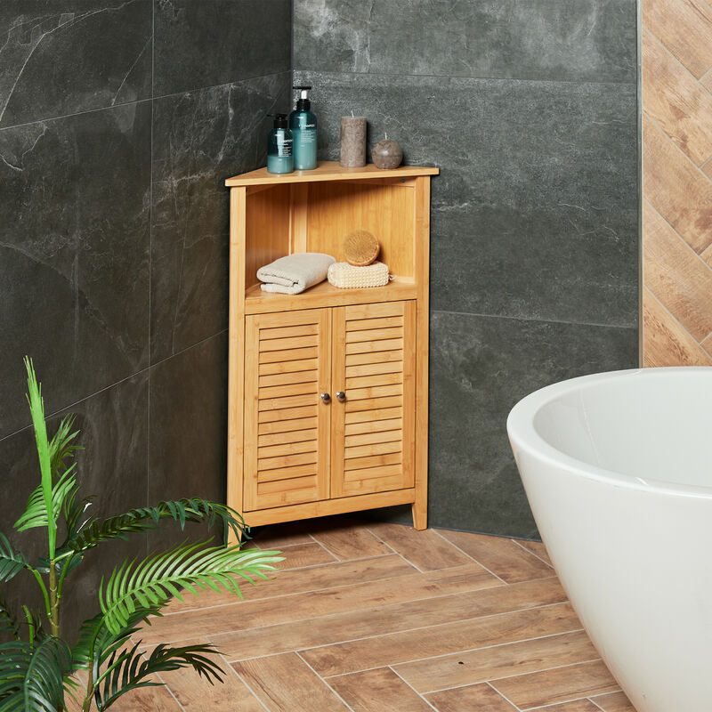 Meuble De Salle De Bain Compact Avec Portes à Lamelles - Commode De Rangement Blanche 83x45x30cm Pour Petite Pièce