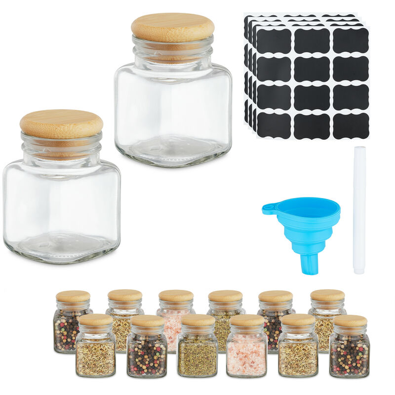 Relaxdays Lot de 3 bocaux en Verre, Couvercle Bambou, Bocal Conservation  Rond, 1300 ML, hermétique, Transparent/Nature