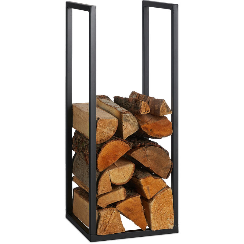 Relaxdays Range-bûche intérieur, réglable, support bois de chauffage en  acier, H x L x P 106 x 148-220 x 22 cm, noir