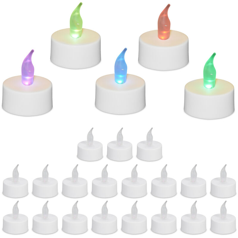 Relaxdays Bougies chauffe-plat LED, lot de 24, couleur changeante, bougies  sans flamme, H x D : 4,5 x 3,5 cm, blanches