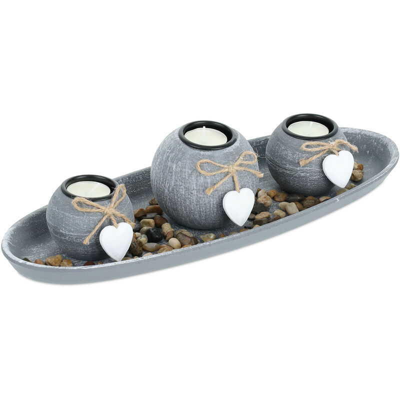 Porte-bougies Avec Plateau Décoratif - Bougeoir Design Cœurs Et Nœuds - Décoration Table Salon Gris/blanc
