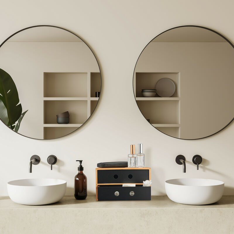 Relaxdays Organiseur Bureau Bambou & MDF 2 Tiroirs - Rangement Noir Naturel 14x33x21 Cm
