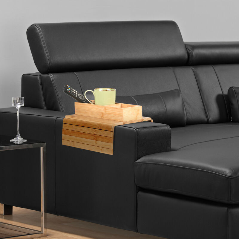 Relaxdays Support Accoudoir Bambou - Tablette Canapé 3 Compartiments - Naturel