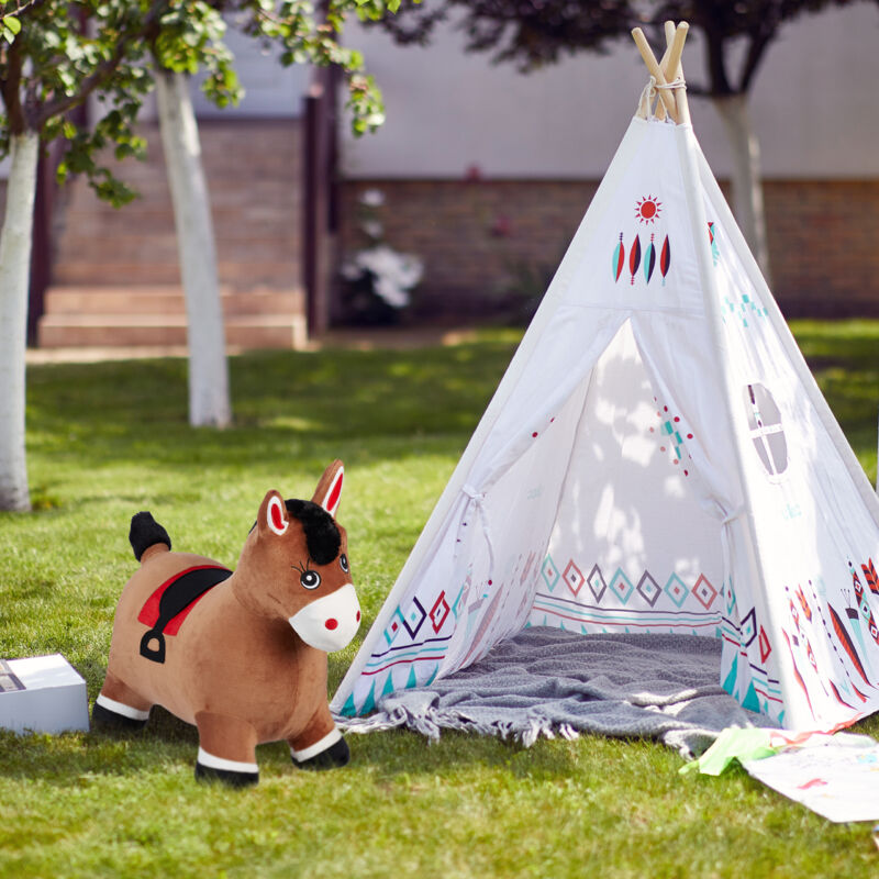 Relaxdays - Animal Sauteur Cheval Gonflable - Enfants 3+ Ans - Charge 50kg - Sans BPA - Marron