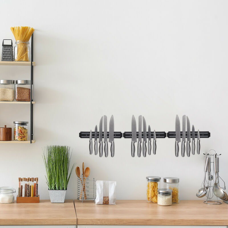 Lot De 3 Barres Magnétiques Relaxdays 33 Cm - Rangement Couteaux Outils Mur - Noir - Support Aimanté