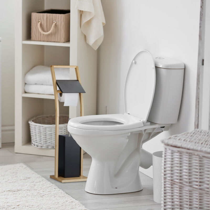 Relaxdays Porte-Brosse WC En Bambou - Support Avec Récipient Amovible Et Tête Remplaçable, Design Naturel