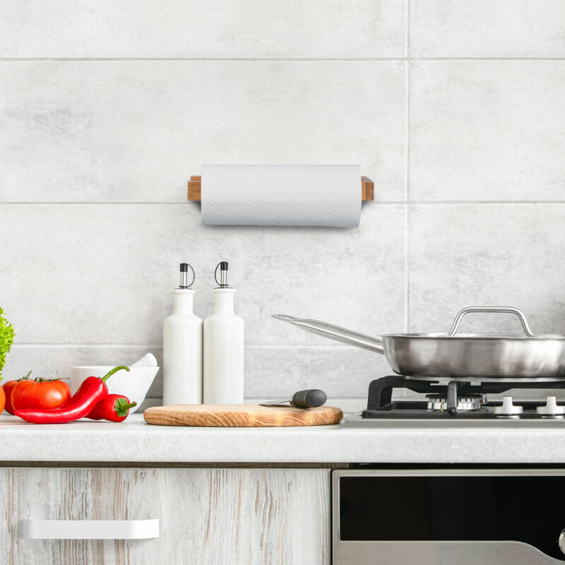 Relaxdays Support à essuie-tout, vertical, inox, pour la cuisine, distributeur, H x D : 33 x 17 cm, argenté - noir