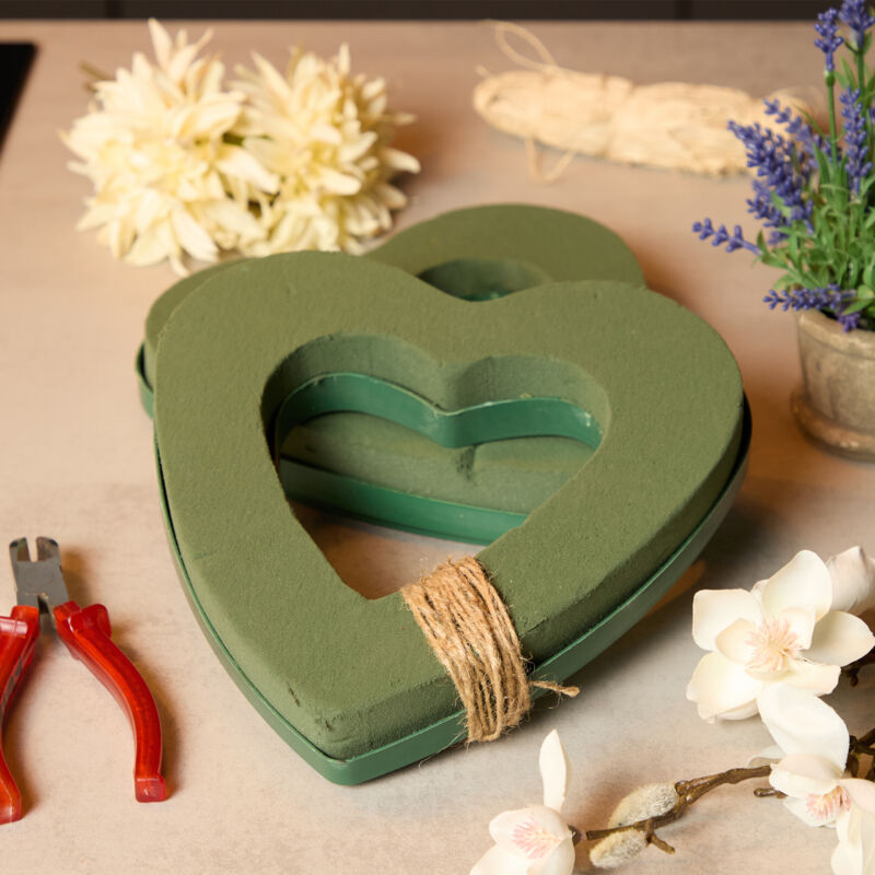 Relaxdays Lot De 2 Mousses Florales Cœur Pour Fleurs Fraîches - 24x23x4 Cm - Vert