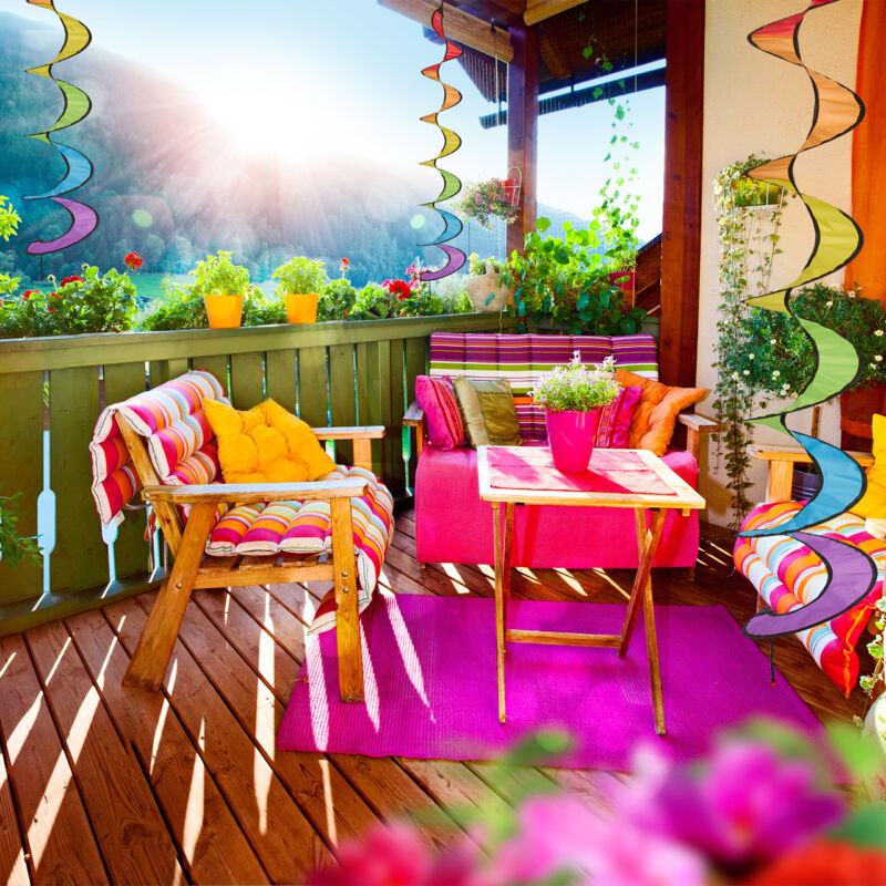 Moulin à Vent Spirale Arc-en-ciel - Décoration Colorée Pour Jardin Et Balcon, 145 Cm - 8