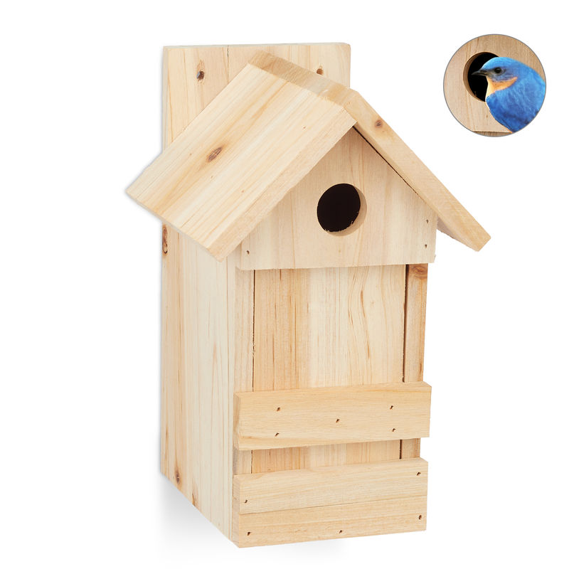 Relaxdays maison d'oiseau déco à accrocher, maisonnette bois non travaillé,  nid, pour balcon, terrasse,jardin Designs, nature