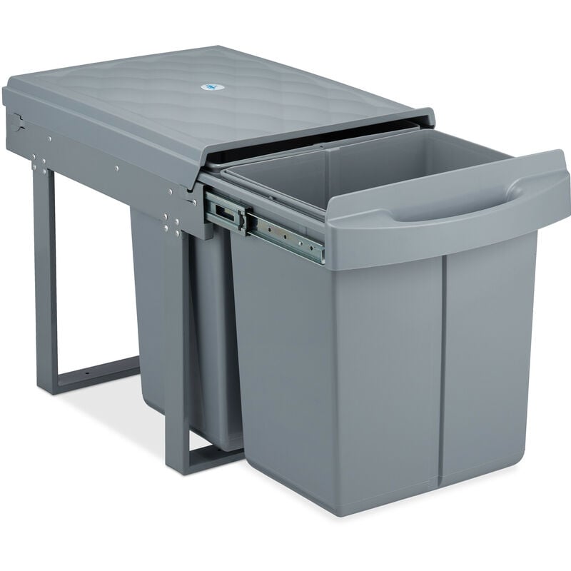 Relaxdays poubelle encastrable coulissante, 2 bacs, système de trie pour le  sous-évier, 2x 20 l, HLP 41x34x52 cm, gris