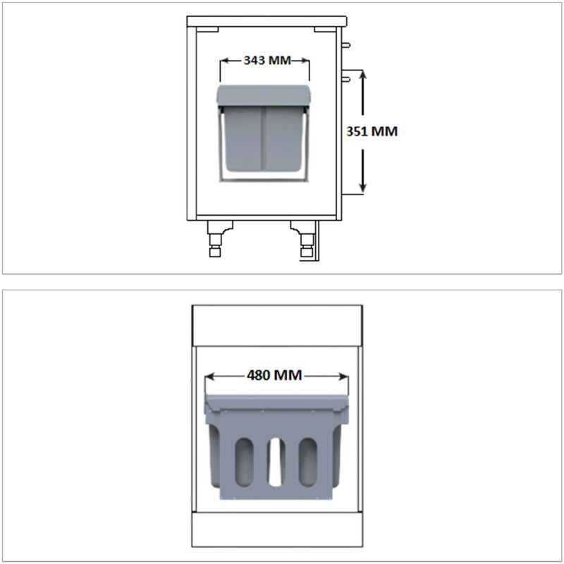système de trie pour le sous-évier gris 4x 8 l Relaxdays poubelle encastrable coulissante HLP 35x33,5x51 cm 4 bacs 