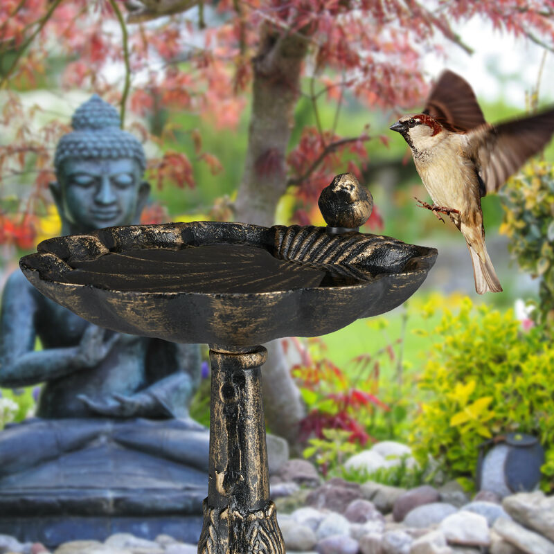 Abreuvoir à oiseaux sur pied imitation pierre Palmette - D.40 x H.60 cm, vente au meilleur prix
