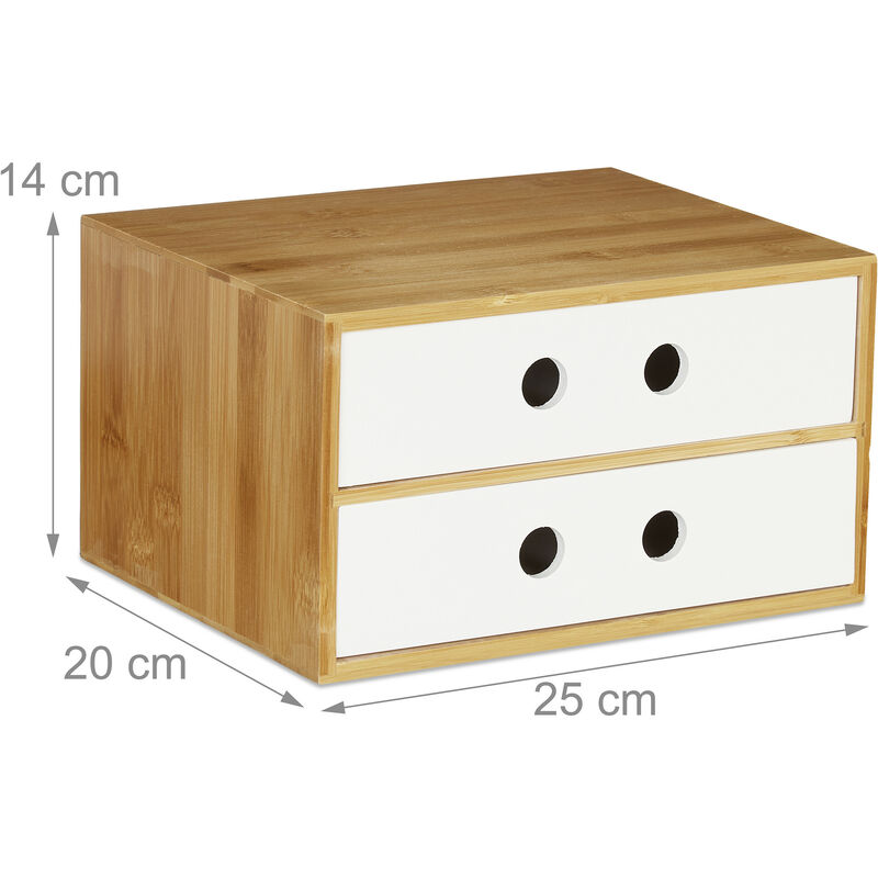 Relaxdays Organiseur de bureau, 2 tiroirs, bambou & MDF, boîte de  rangement, ordre, HLP 14 x 25 x 20 cm, blanc