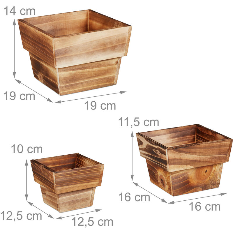 Pot De Fleurs Carré En Bois Traité à La Flamme 37x37x30 Cm - Pour Intérieur Et Extérieur, Fond Surélevé