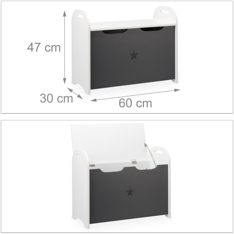 Coffre à Jouets Relaxdays - Motif Monstres - 50x60x36,5cm - MDF - Bleu/blanc