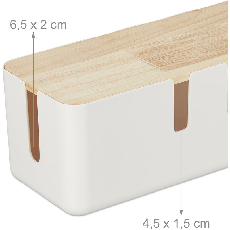 Boîte Cache-câble Szaboviktoria - Avec Couvercle En Bois Et Boîtier ABS Blanc - Pour Cacher Multiprise, Fils électriques Et Prises - Design Discret Et Ventilation