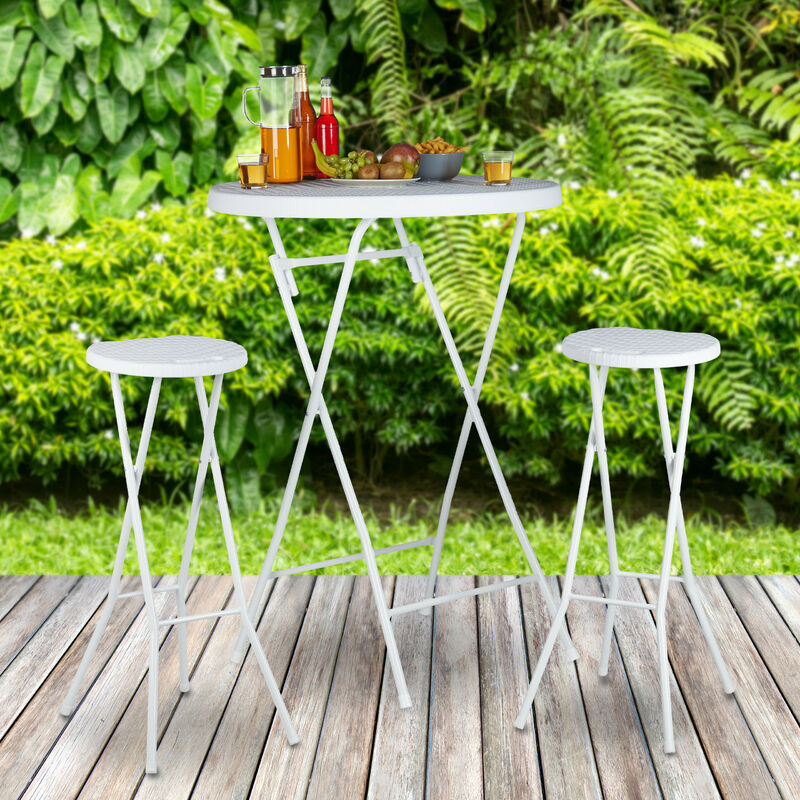 marron Relaxdays Tabouret pliant de jardin BASTIAN lot de 2 sans dossier résistant hauteur 80 cm chaise de bar plastique optique rotin 
