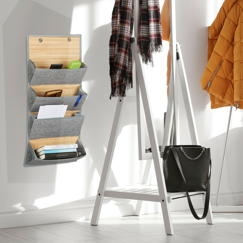 Relaxdays Porte documents organiseur mural 3 à 4 compartiments HxlxP 58 x 34 x 15 cm porte ou mur gris 