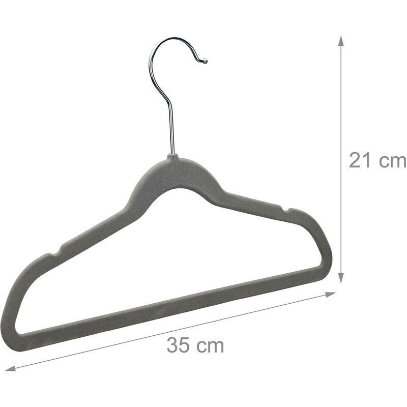 Lot 50 Cintres Velours Relaxdays – Antidérapants, 42 Cm, Traverse Pantalon, Encoches Bretelles, Crochet 360° (Gris)
