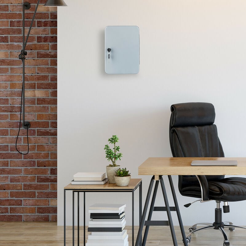 Relaxdays Boîte à clés, Armoire à clef murale, métal, Rangement 48 crochets, garage sécurité 25x18x7,5 cm, gris 2