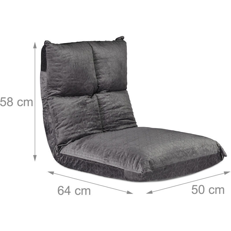 Relaxdays Chaise de col, avec dossier réglable, coussin de sol, 6  positions, rembourré, HLP : 58x50x55 cm, gris