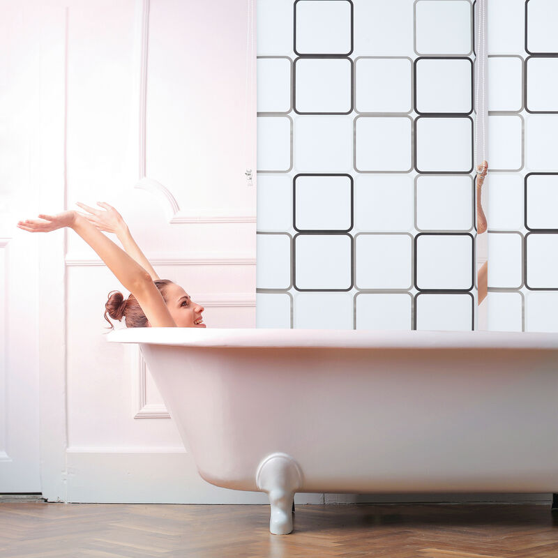 Relaxdays Store de baignoire, 80 x 240 cm, rideau de douche avec chaine,  montage flexible, salle de bain, coloré