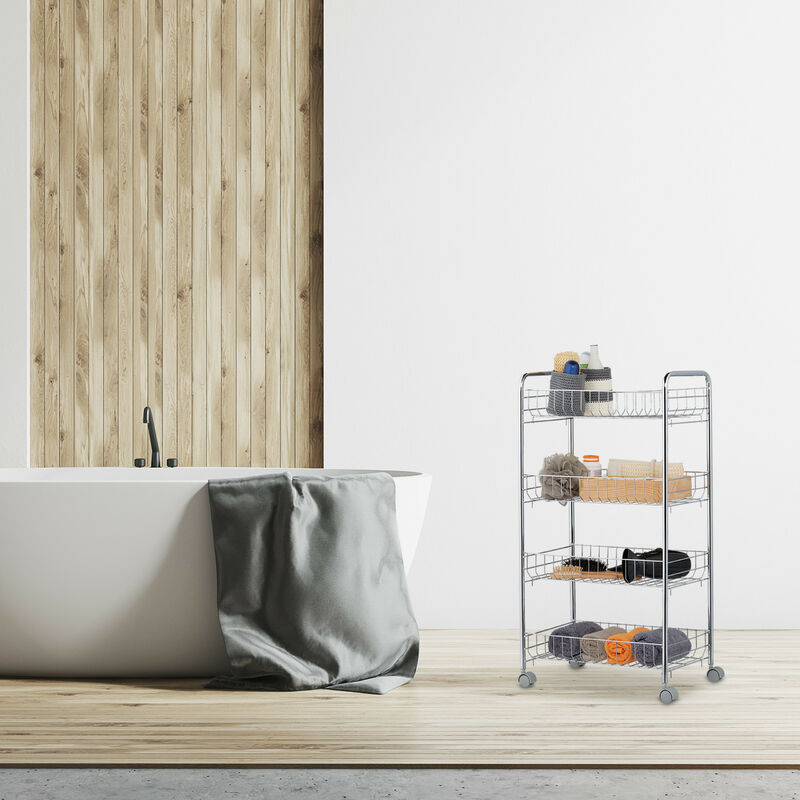 Chariot De Rangement Relaxdays à 4 Roulettes - Étagère Mobile Multifonction Pour Cuisine, Salle De Bain, Bureau | 3 à 5 Niveaux