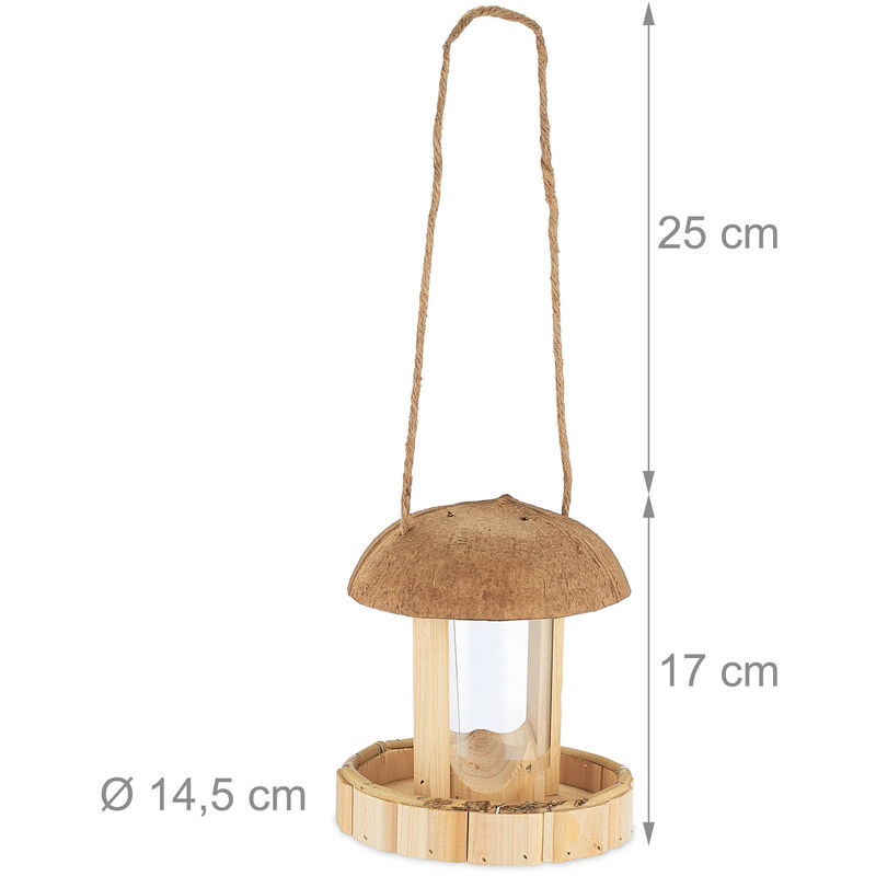 Relaxdays Mangeoire d'oiseau, naturel, fait main, déco pour balcon et  jardin, bois, HxLxP: 15 x 12 x 15 cm, nature