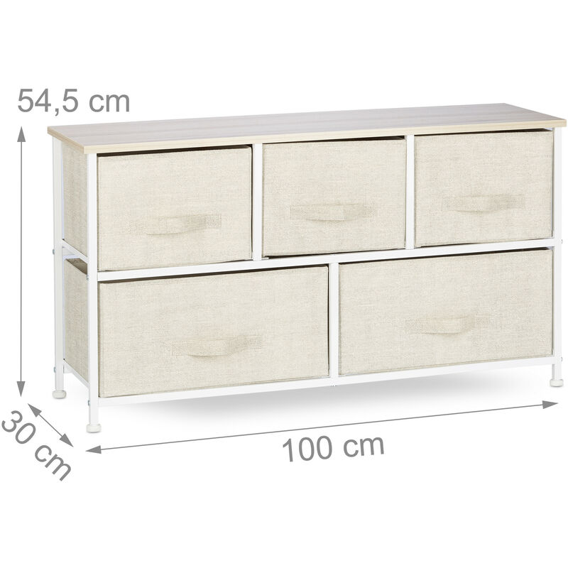 Relaxdays Meuble rangement 5 tiroirs tissu commode étagère tiroir tissu  HxlxP: 54,5 x 100 x 30, gris