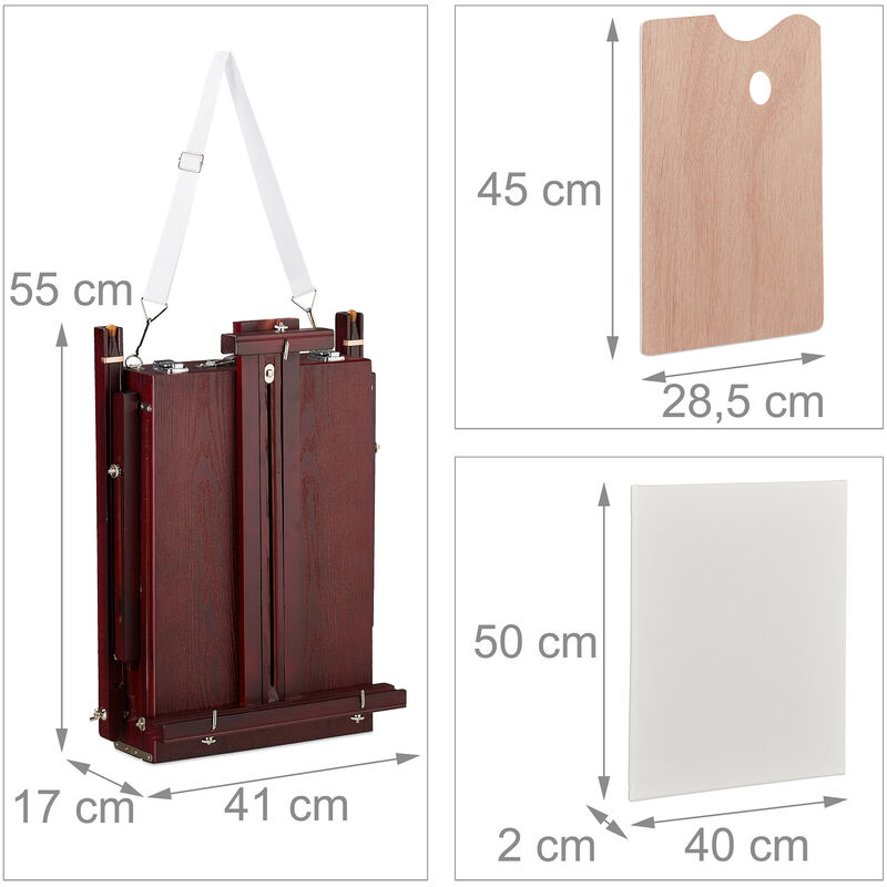 Relaxdays Valise chevalet en bois, 35 pièces, pinceaux, palette de mélange, toile, couleurs acryliques et huile, brun Relaxdays Valise chevalet en bois, 35 pièces, pinceaux, palette de mélange, toile, couleurs acryliques et huile, brun