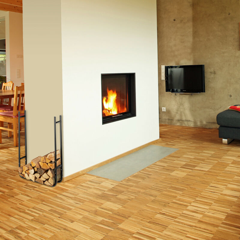 Étagère à Bois De Cheminée Métal Noir - 90x60x20 Cm - Rangement Bûches Intérieur/Extérieur - Relaxdays