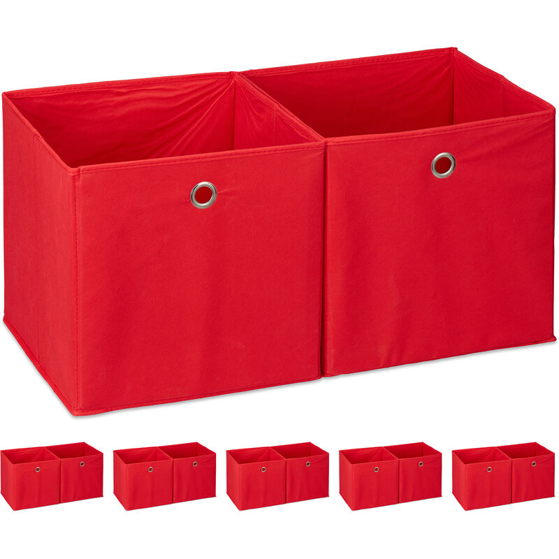 Lot de 2 boîtes de rangement, carrées; en tissu, Cubique, 30x30x30 cm,  rouge