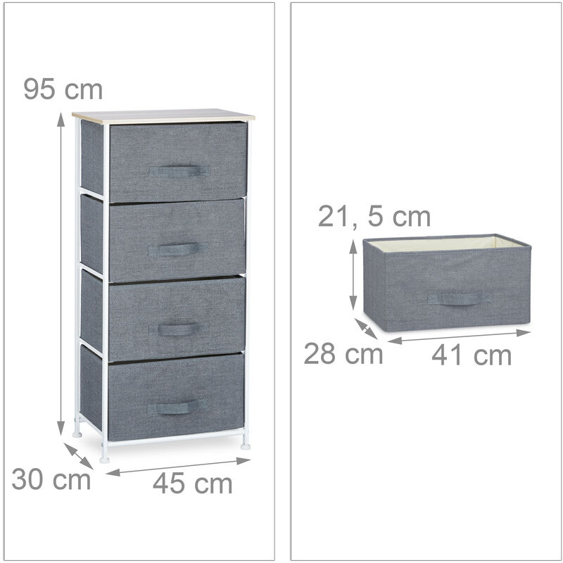 Relaxdays 10023328_492 Meuble Rangement 4 Commode étagère tiroir Tissu  HxlxP: 76 x 20 x 48 cm, Gris, Variante D en destockage et reconditionné  chez DealBurn