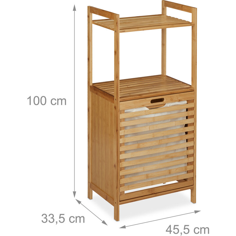 Meuble en bambou 2 en 1 avec étagères panier à linge intégré 43L Meuble de  rangement salle de bain 95 cm