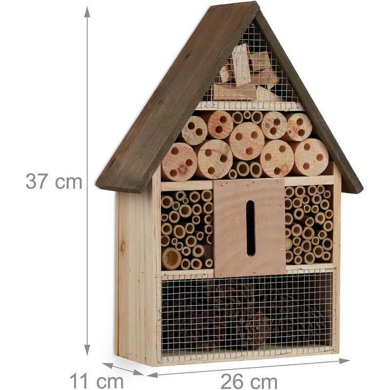 Hôtel à Insectes En Bois Relaxdays - Pour Abeilles Sauvages, 20,5x19,5x8,5 Cm