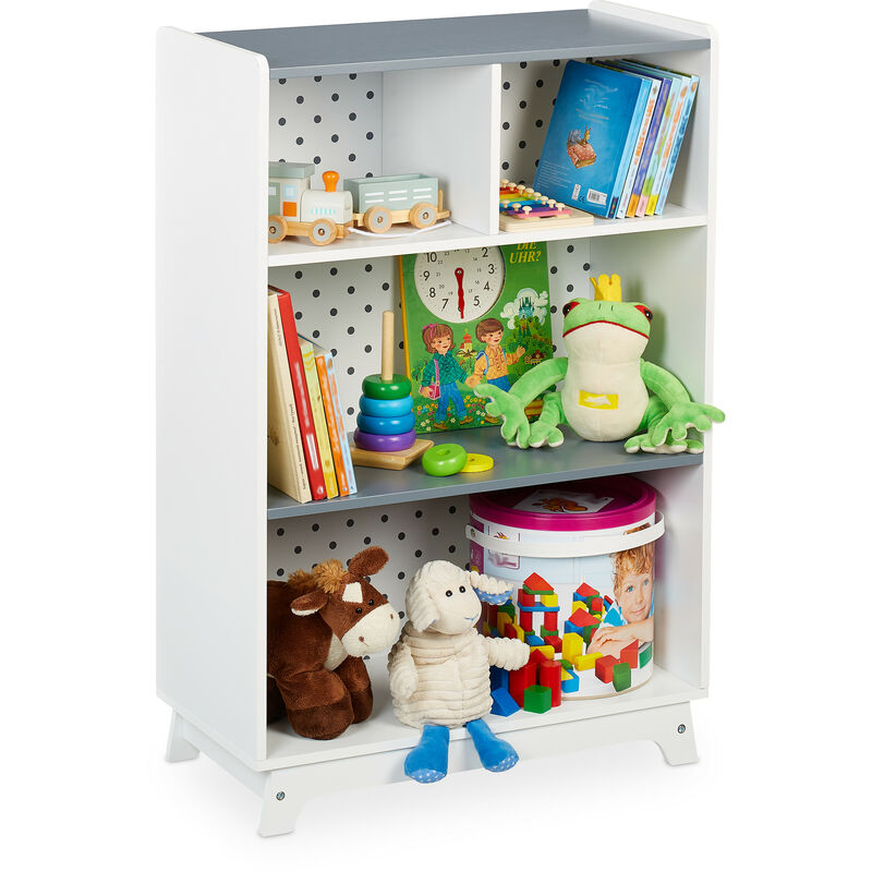 Relaxdays Etagère enfants, 4 boîtes, motif feu, rangement jouets, livres,  chambre d'enfants HxlxP 98x82,5x30