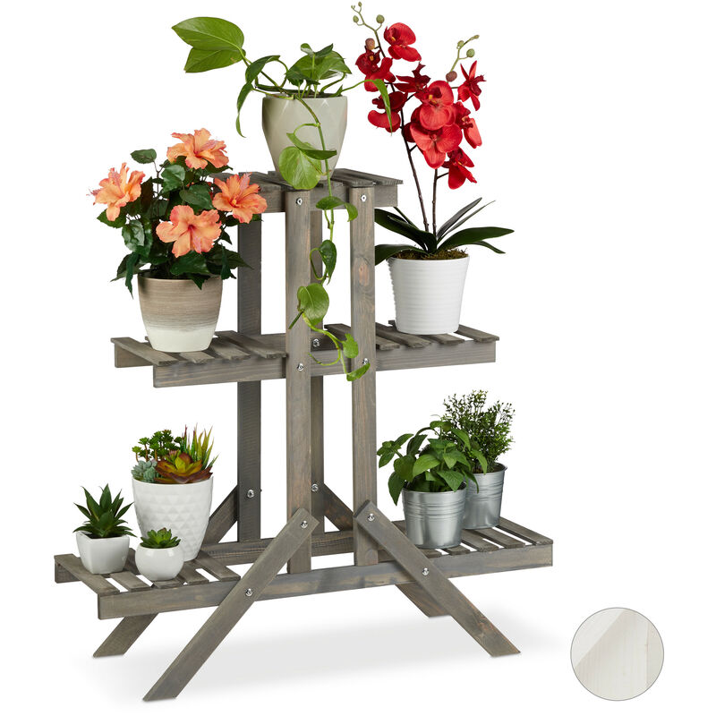 Relaxdays Étagère pour plantes en bois support pot de fleurs en escalier  décoration HxlxP: 86 x 95 x 29 cm, nature