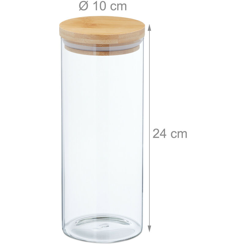 Relaxdays Bocal en verre avec couvercle, lot pratique de 6, 2,4 l,  octogonal, hermétique, 22,5x13,5x13,5 cm, transparent