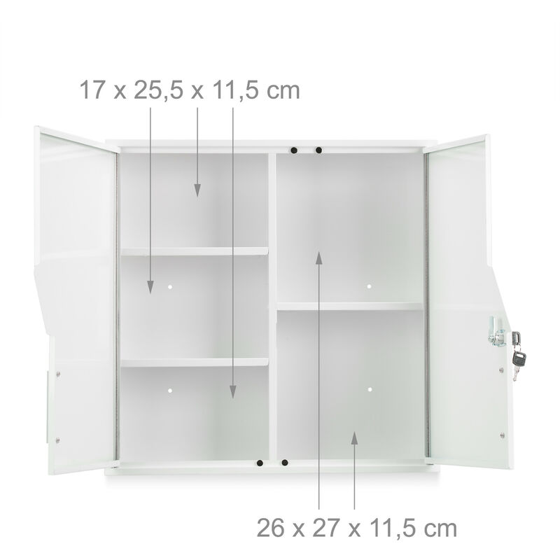 Relaxdays Armoire à Pharmacie, verrouillable, 5 Compartiments, Acier,  HxLxP: 53 x 53 x 14,5 cm, Double Porte, Blanche : : Cuisine et  Maison