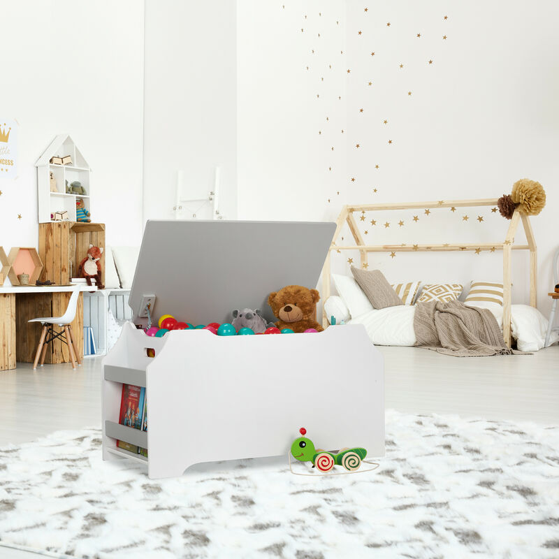 Rangement enfant Homcom Coffre à jouet roulant - bac à jouet - chariot à  jouet - 4 roulettes, 2 compartiments, poignée - dim. 40L x 43l x 43H cm -  MDF blanc pin