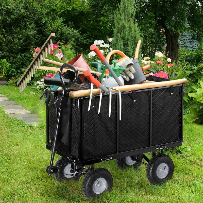 Chariot de jardin XXL, remorque à main, avec bâche, cotés amovibles, Max  600Kg