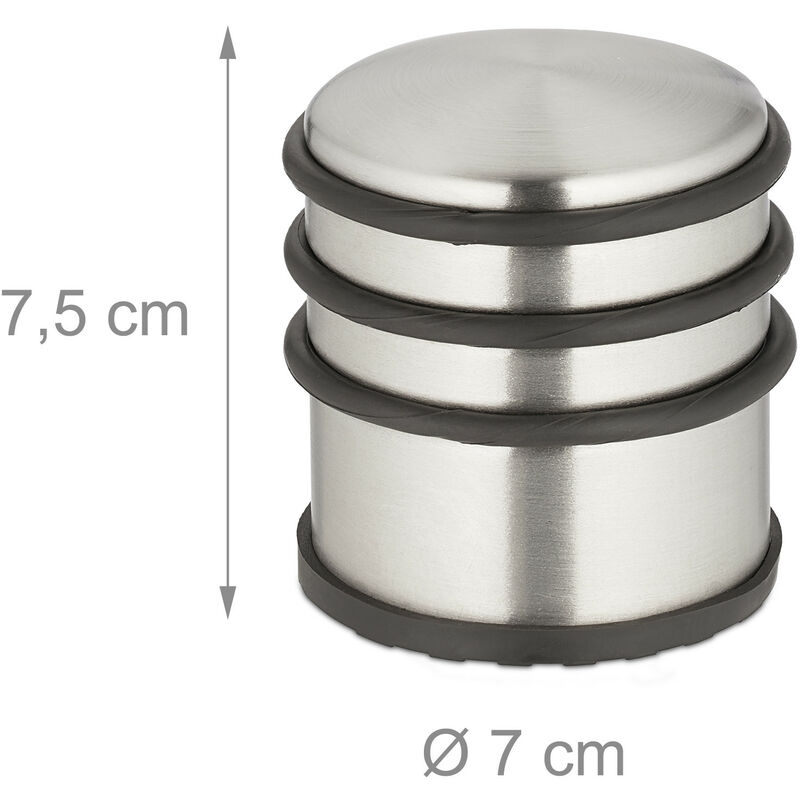 Relaxdays Butoir Porte En Lot 5, Acier Inoxydable, Antidérapant, Haut & Lourd, Antidérapant, HD 7,5 X 7 Cm, Argenté/Noir