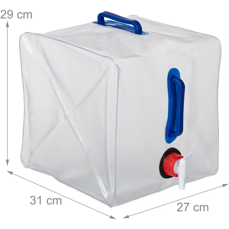 Relaxdays Bidon d'eau avec robinet, 20 litres, plastique sans BPA, couvercle,  poignée, réservoir, blanc/vert