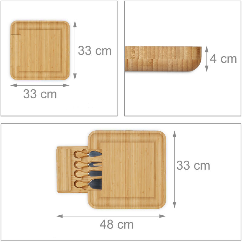 Plateau à fromage XXL avec tiroir à couverts 34 x 4,5 x 34 cm (LxHxP)